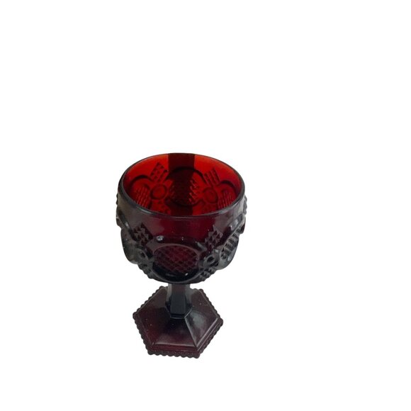 Avon 1876 Cape Cod Collection Ruby Red Glass Wine Goblet Candle Holder With Box - Picture 1 of 8